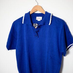 Deadstock Vintage Cobalt Blue Knit Polo Shirt | NWT | Women's M | White Trim | M